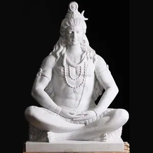 Hand Carved Polished Large White Marble Hindu God Meditating Shiva Statues natural stone sculpture