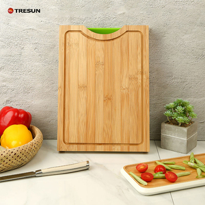 Tabla de cortar grande de bambú con bloque de madera y bandeja deslizante de plástico con ranuras para jugos, hecha de madera natural - Product Image 1