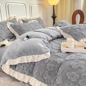 Sang Trọng 4-Mảnh Fluffy Comforter Thiết Lập In Lông Cừu Duvet Bìa Vua Kích Thước Bộ Đồ Giường Tấm Cho Nhà - Product Image 4