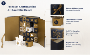 Caja de Regalo de Adviento con 24 Compartimentos, Diseño Navideño Azul Marino, Estampado en Dorado y Cierre de Listón para Dulces, Joyas y Regalos - Product Image 3