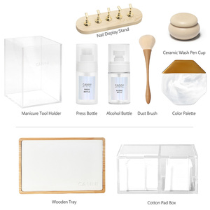 Canni Nail Art lưu trữ Kit Nail công cụ Kit Khay gỗ + bảng màu + gốm rửa bút cup + Nail hiển thị đứng + Báo Chí chai rượu - Product Image 2