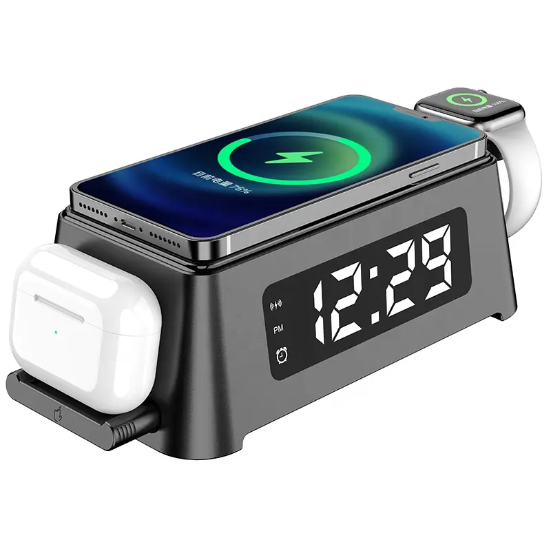 최고의 판매 알람 시계 15W 빠른 충전기 휴대 전화 3 1 Qi 무선 충전기 스탠드 충전기 스테이션