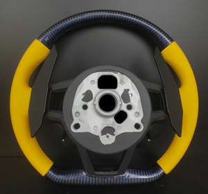 Volant personnalisé en cuir jaune et fibre de carbone avec palettes de changement de vitesse et bouton de démarrage/arrêt pour Audi A/<span class=keywords><strong>Q</strong></span>/S/RS Series - Product Image 2
