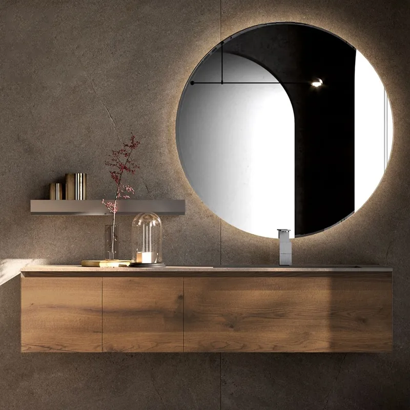 Juego de tocador de gabinete de baño de pizarra oscura mate montado en la pared moderno de gama alta tocador flotante de un solo fregadero con espejo