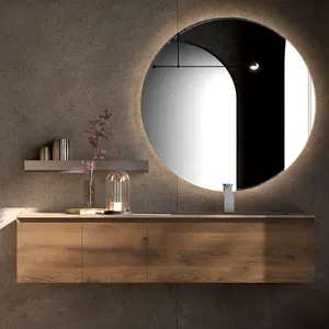 하이 엔드 모던 벽걸이 형 매트 다크 슬레이트 욕실 캐비닛 화장대 세트 거울이있는 싱글 싱크 플로팅 화장대