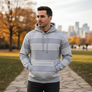 Sweat-shirt décontracté à rayures blanches de haute qualité 100% coton French Terry avec bouffée motif 3D homme pull sur capuche - Product Image 3