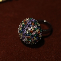 TIANSHE (Ensemble 3 pièces : Boucles d'oreilles/Bracelet/Bague) Bijoux de mode européens/américains, style industriel lourd, zircon noir coloré