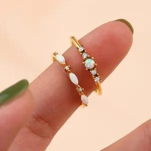 Luxury Stainless Steel Jewelry Delicate 18k Gold Ring Delicate opal and diamond stackable bridal wedding band ring jewelry