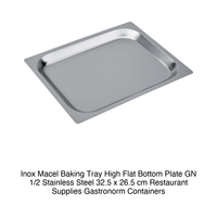 Plateau de four GN 1/2 en acier inoxydable 32,5 × 26,5 × 2 h cm, 478 g, fond plat Inox Inox Macel
