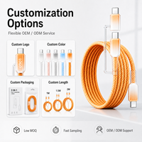 Câble de charge rapide USB C détachable 2 en 1 60W, tressé en nylon, en stock, vente en gros pour accessoires mobiles