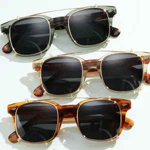 Classic Retro Square Acetate Sunglasses Clip On Polarized Women's Sunglasses Sports Men's Glasses