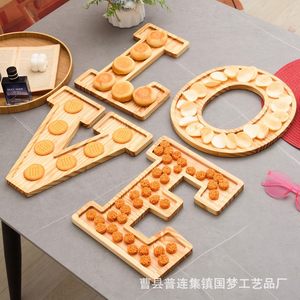 Bandeja de madera para cartas de amor, para servir aperitivos en bodas, plato decorativo para frutas, diseño de madera natural sin acabar - Product Image 2