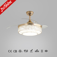 Ventilateur de plafond 1stshine au design moderne, intelligent, efficace, avec pales rétractables silencieuses et lumière LED, vente en gros, assurance qualité