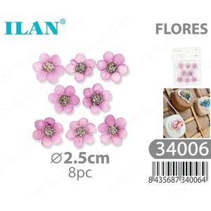 Ornamento Floreale Ilan 2,5cm Fiore Rosa per Artigianato e Cucito 8 Pezzi - Product Image 1