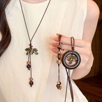 Collier chaîne pour pull en bois de Bodhi vintage, fait main, style ethnique simple, long, de niche, haut de gamme, polyvalent, en bambou