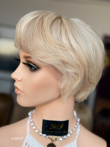 SHY HAIR Pelucas de <span class=keywords><strong>Cabello</strong></span> Humano con Corte Pixie <span class=keywords><strong>Corto</strong></span>, Listas para Enviar, 8 Pulgadas, Rubio Natural, Nudos Individuales, Pelucas de Encaje con Corte Pixie 5.0 - Product Image 5