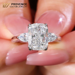 Anillo de oro blanco macizo de 18 quilates PROVENCE, 1-10 quilates, anillo personalizado de tres piedras, corte cojín, anillo de diamantes CVD, anillo de compromiso moderno para mujer - Product Image 1