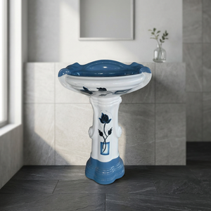 Lavabo de lavabo de pedestal redondo independiente de una pieza de lujo a la venta Lavabo de cerámica - Product Image 5