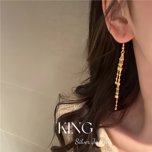 King Silver Jewelry Tassel Drop <b>Earrings</b> 925 Sterling Silver Plated Gold Party <b>Fine</b> Dangle <b>Earrings</b> - Product Image 5