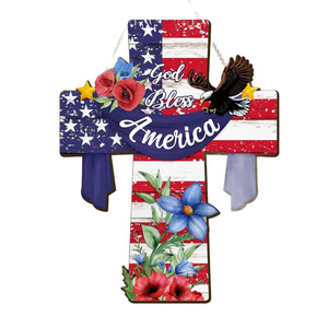 Décoration de porte en bois pour le 4 juillet, Jour de l'Indépendance, motif étoile rouge, blanc et bleu, ornement de bienvenue pour l'entrée principale de la maison, style traditionnel - Product Image 3