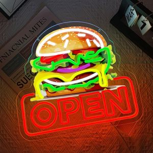 Burger Open Letreros Neon LED dimmable USB powered ambient <b>light</b> store <b>window</b> decoration <b>light</b> street indicator <b>light</b> Customized - Product Image 5