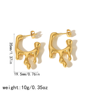 ต่างหูทองคำ 18K รูปหยดน้ำลาวา ประดับมุกแบบฝังขอบ สำหรับผู้หญิง สวมใส่ได้ทุกวัน ดีไซน์เรขาคณิตแบบไม่สมมาตร - Product Image 3