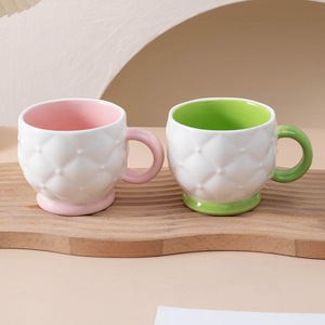 <b>Ceramic</b> Milk <b>Cup</b> With Handle Solid Color Embossed Design For Home Use Gift <b>Cup</b> - Product Image 1