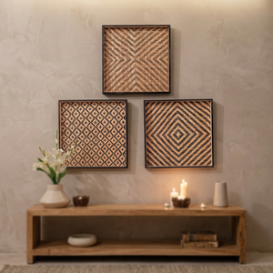 Set 4 <b>Square</b> Framed Woven Wall Art Panels Geometric Rattan Wicker Southwestern Traditional Indoor Outdoor Use Hanging Wall Decor - Product Image 3