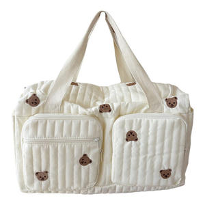 Bolsa de maternidad bordada, bolso de lona de gran capacidad, cierre de cremallera blanco, bolsa de viaje portátil para madre y bebé - Product Image 5