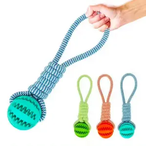 Brinquedo de corda para mastigar para cães, bola interativa para limpeza dos dentes, brinquedo de jogo de tração