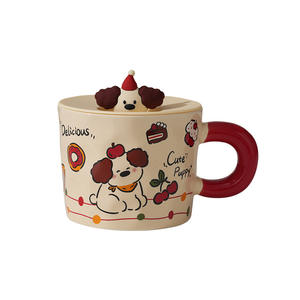 Cerouky Cartoon Dog Mug With Lid Heat Resistant <b>Ceramic</b> <b>Cup</b> For Couple Breakfast Gift - Product Image 5