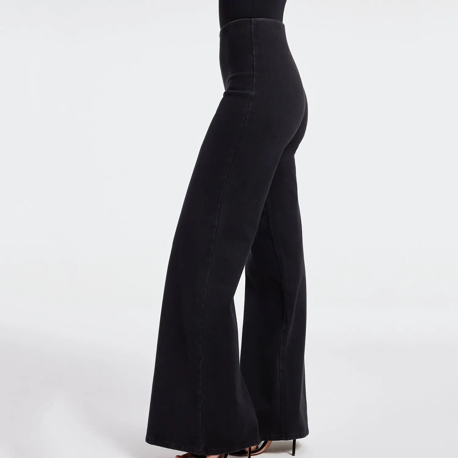 Custom Color Clothing Wholesale Bell Bottoms Black Trousers Price High Quality Waist Soft Linen Wide Leg Flared Pants Woman
