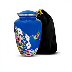 Urnes adultes de crémation en aluminium de colibri et de fleur pour urne décorative de cendres humaines pour urne féminine et masculine avec sac de velours gratuit - Product Image 1