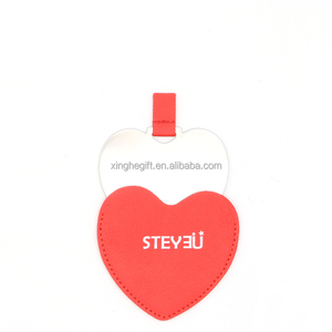 Specchio per il Trucco a Forma di Cuore Rosso Personalizzato con Stampa in Seta e Logo in Rilievo, Bifacciale, con Custodia in Pelle - Product Image 5