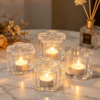 Nouveau design – Pot à bougie en verre transparent côtelé en forme de fleur, 315 ml, 430 ml, 600 ml, vide, pour cadeaux de mariage et décoration intérieure