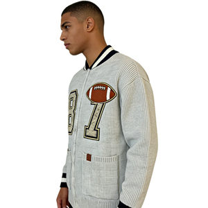 Cárdigan de punto con cremallera para hombre, estilo vintage, acanalado, oversize, para otoño/invierno, con bolsillos, venta al por mayor - Product Image 2