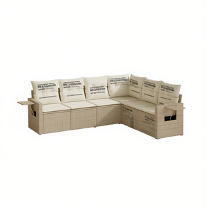 Ensemble de canapés de jardin en rotin beige, 6 places, pliable, mobilier d'extérieur, design contemporain - Product Image 1