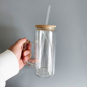 Verres à bière personnalisés en verre transparent effet boule à neige avec logo, 12oz, 15oz, 20oz, adaptés aux paillettes de 5mm, avec couvercles, pour strass - Product Image 1