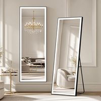 Miroir sur pied ou mural moderne à commande tactile LED avec cadre en métal, miroir de pleine longueur pour chambre à coucher, salon, hôtel