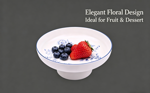 Bandeja con Base <span class=keywords><strong>de</strong></span> <span class=keywords><strong>Melamina</strong></span> Personalizada OEM/ODM, Elegante Diseño Floral Azul, Ideal para Aperitivos y Postres - Product Image 3