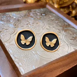 精品饰品不锈钢宫廷风格时尚蝴蝶简约设计黑色复古派对耳环