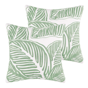 1783 Personalizado Bordado Folha Decorativa Lance Travesseiro Capa Tropical Folhas Verdes Handmade Algodão Fronha Bordado Almofada - Product Image 1
