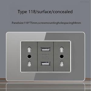 Enchufe de pared estándar italiano con USB inteligente tipo C de 20W con carga rápida, 2 puertos, 2 tomas, panel de interruptor de luz de vidrio. - Product Image 4