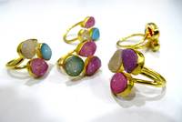Bagues classiques pour femmes faites à la main avec pierres précieuses Druzy colorées, design triple, plaqué or, couleurs et formes variées, taille ajustable, pour mariage