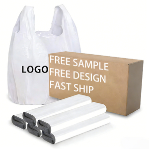 Sacs à provisions en plastique blanc avec logo personnalisé avec poignées durables pour petites entreprises jetables réutilisables en vrac pour l'<span class=keywords><strong>épicerie</strong></span> utilisation des ordures - Product Image 1