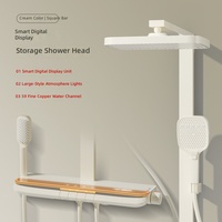 Ensemble de douche de rangement gris anthracite et blanc avec affichage numérique, doté d'une buse de pulvérisation pressurisée en cuivre et d'une grande douchette à main et de pluie.