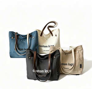 Fashion Zipper Leather Canvas Handbag <b>Tote</b> Bag Canvas <b>Tote</b> Bag With Pocket and Zipper <b>Tote</b> Bag With Pocket and Zipper - Product Image 1