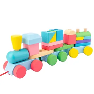 Деревянные игрушки для поездов, тянущиеся вдоль формы сортировочные игрушки для детей