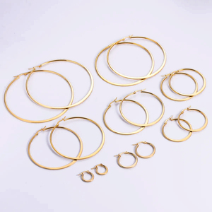 Arracadas Planas Grandes <span class=keywords><strong>de</strong></span> Acero Inoxidable a Prueba <span class=keywords><strong>de</strong></span> Agua y Sin Deslustre Hipoalergénicas Bañadas <span class=keywords><strong>en</strong></span> <span class=keywords><strong>Oro</strong></span> <span class=keywords><strong>de</strong></span> 18k <span class=keywords><strong>de</strong></span> Última Moda - Product Image 1