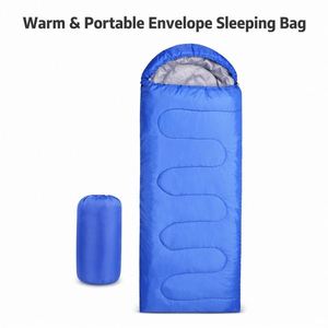 Envelope Hooded <b>Winter</b> <b>Sleeping</b> <b>Bag</b> 170T Polyester Hollow Cotton Portable Foldable for Outdoor Hiking Camping - Product Image 2